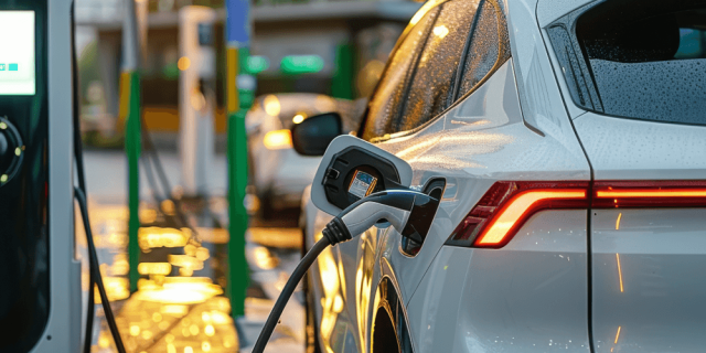 Auto eléctrico cargándose 
